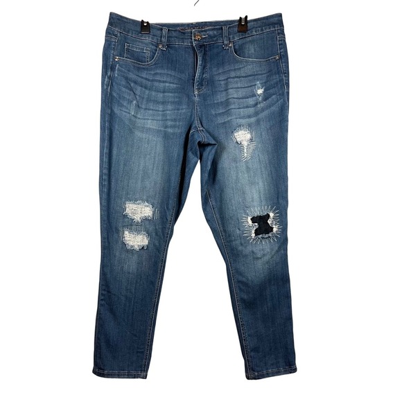 Melissa McCartney Seven Mid Rise Patchwork Skinny Ankle Jeans, Plus Size 16W - Picture 1 of 11